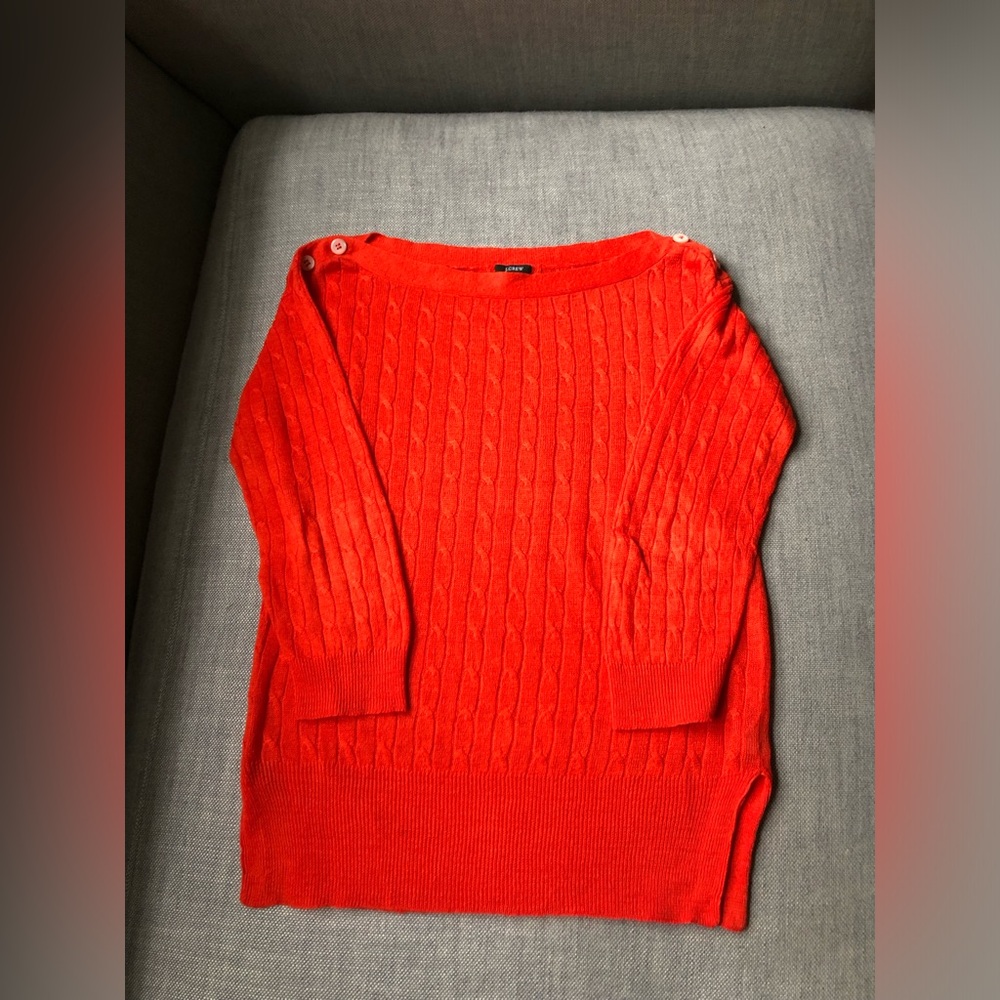 J. Crew Orange Cable Knit Crew Neck Sweater